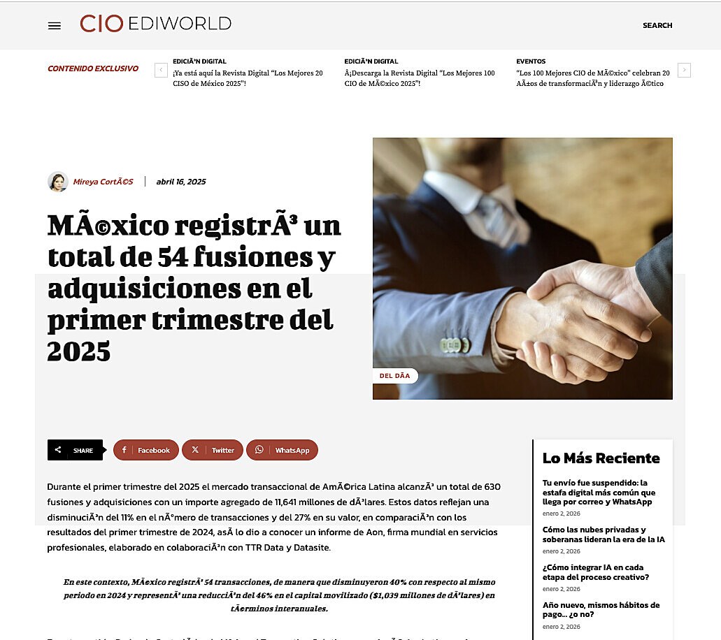 México registró un total de 54 fusiones y adquisiciones en el primer trimestre del 2025